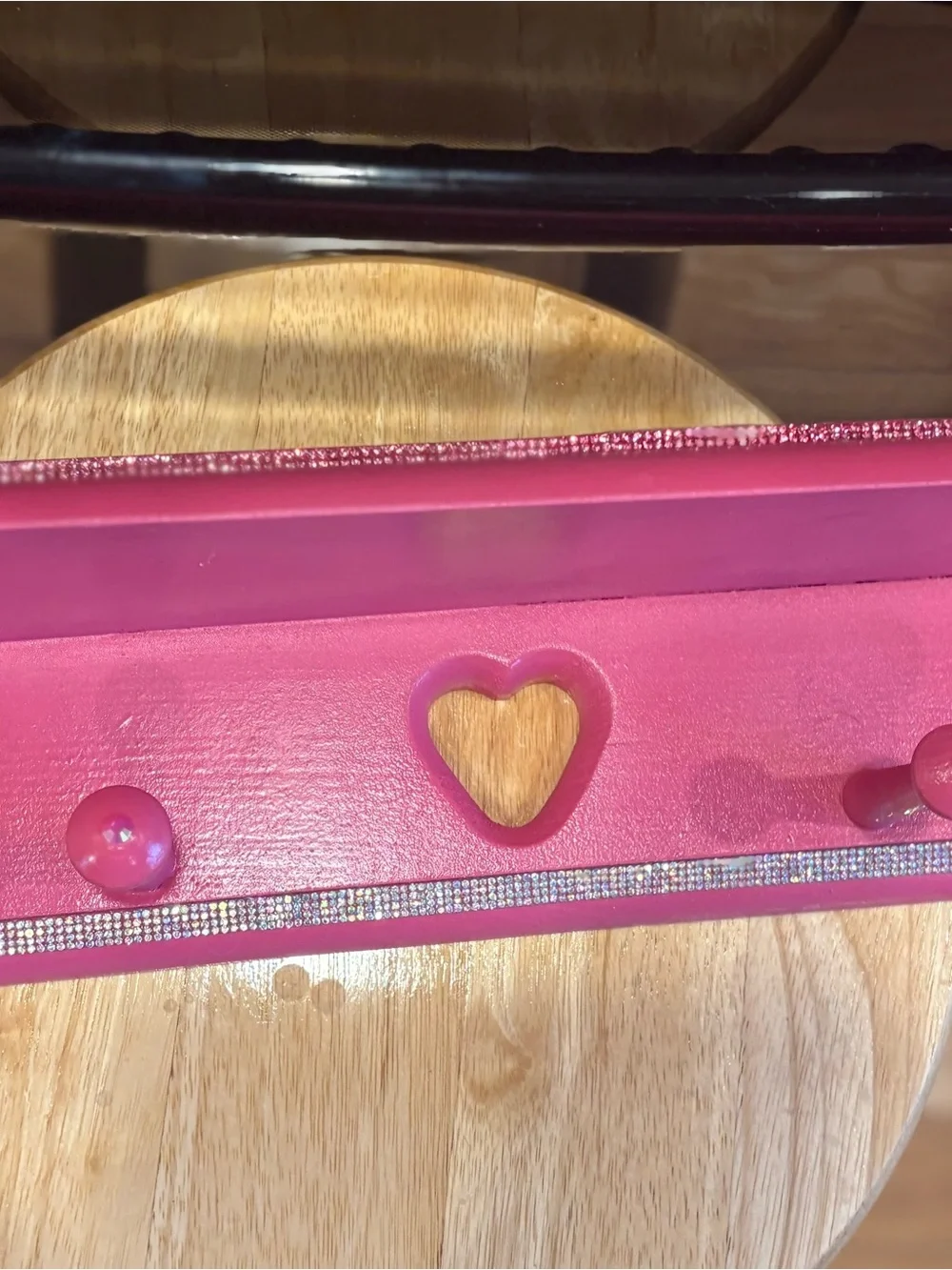 Hot Pink -“Barbie theme”Heart Accent Wall Hook Rack-Rhinestone accents